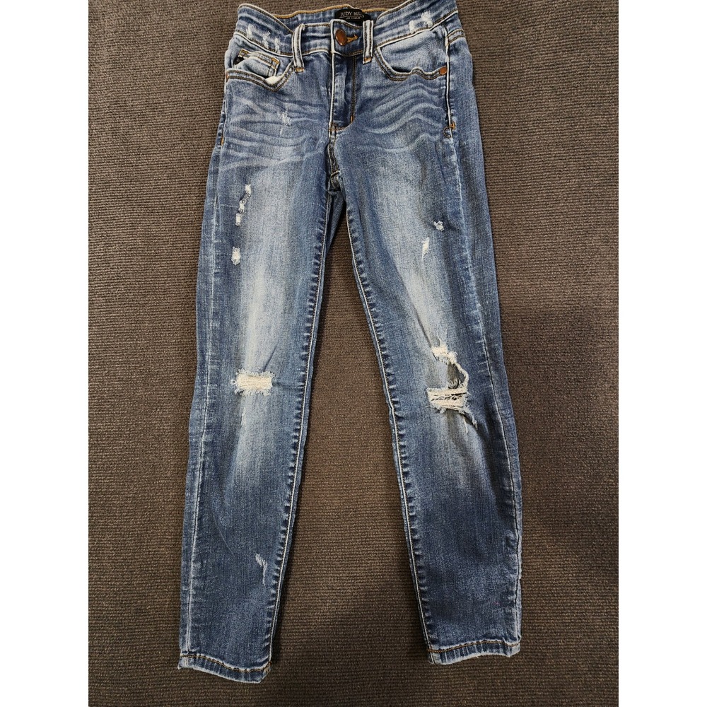 Judy Blue Relaxed Fit Distressed Skinny Jeans Women 3/26 Blue Denim Mid Rise